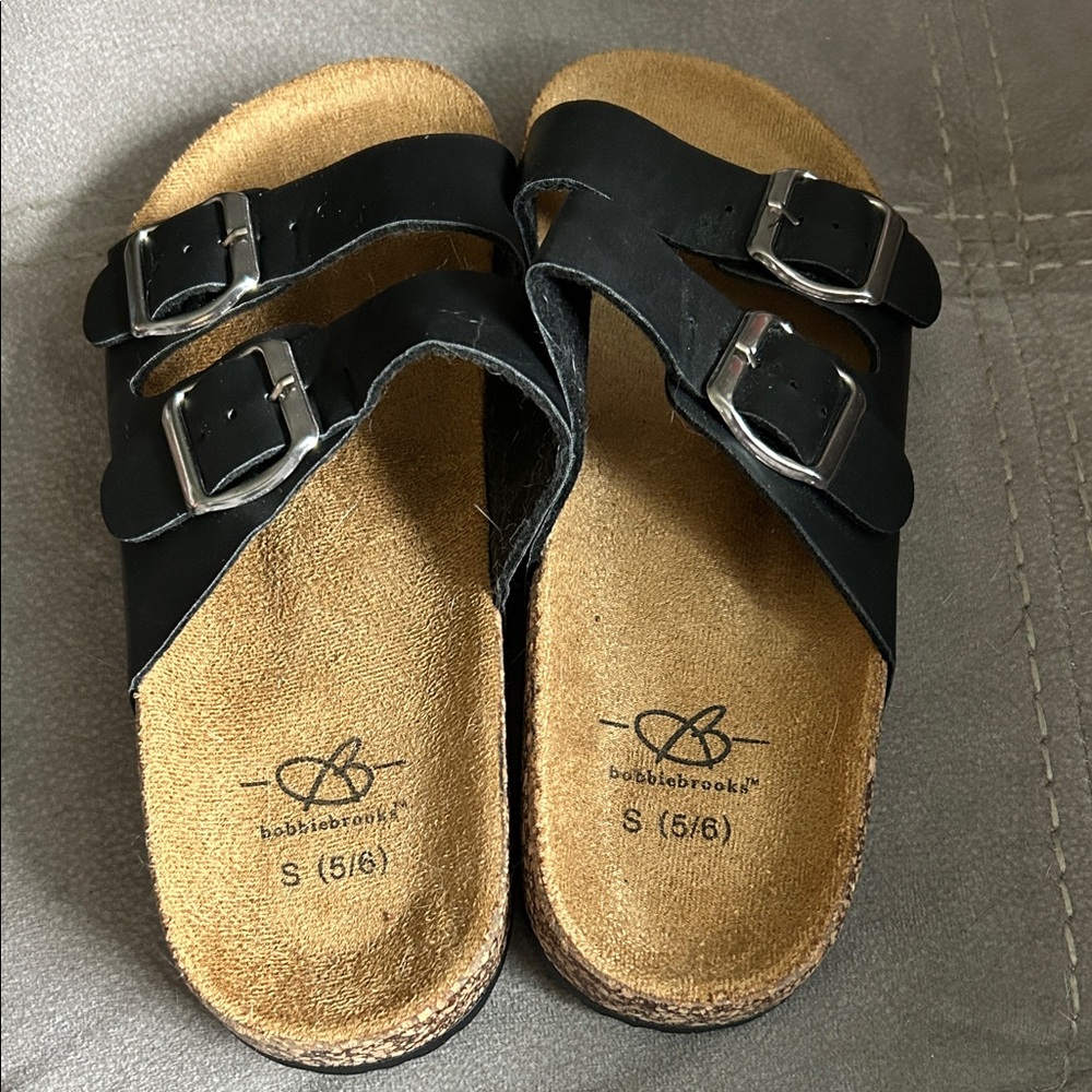 Bobbie Brooks Black Double Buckle Sandals S 5/6
